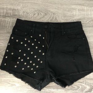 High waisted studded black jean shorts
